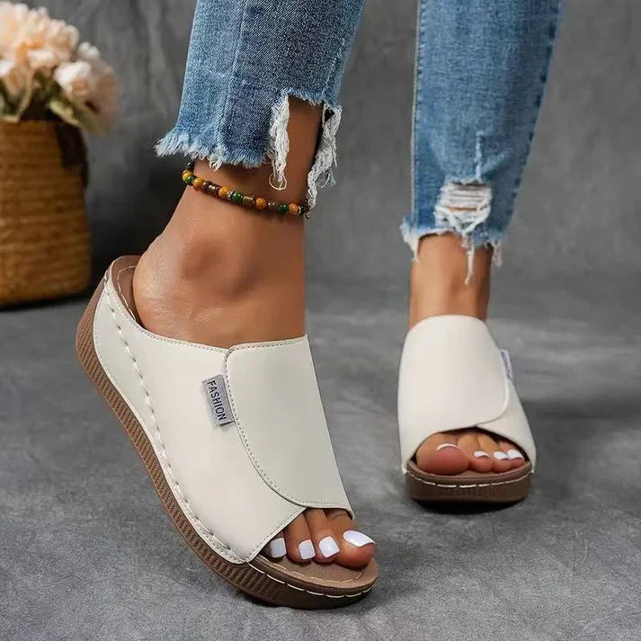 Lorena|Mules Compensées en Cuir Respirant