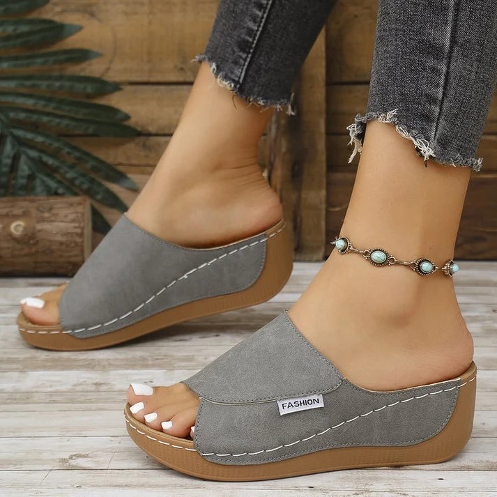 Lorena|Mules Compensées en Cuir Respirant