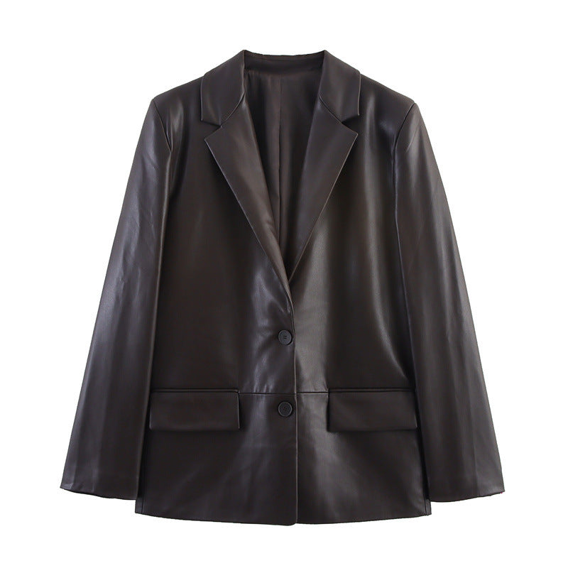Blazer en simili cuir Vivatelle “Liora” – coupe oversize chic