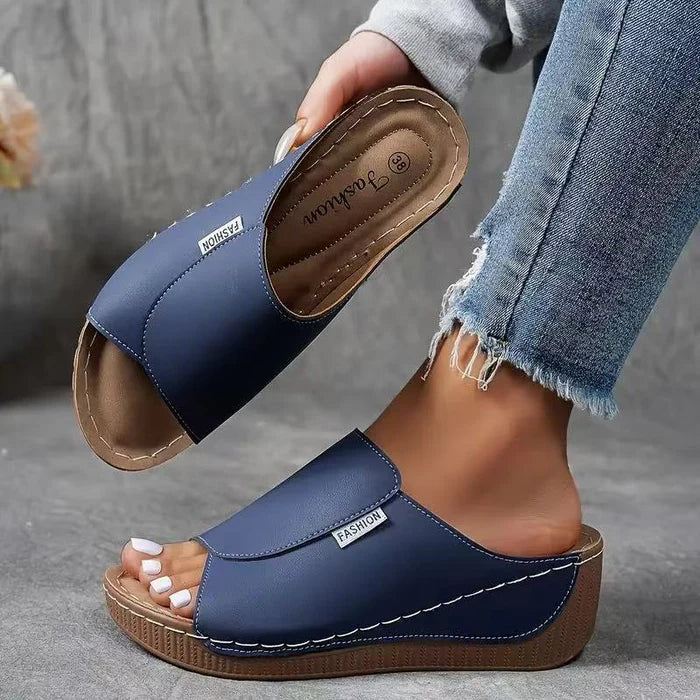 Lorena|Mules Compensées en Cuir Respirant