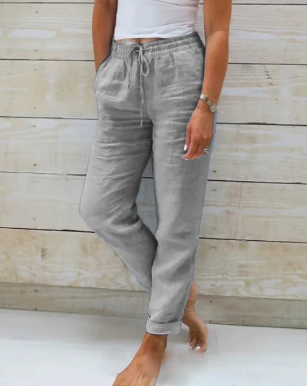 Zano Cotton &amp; Linen Pants with Elasticated Waist