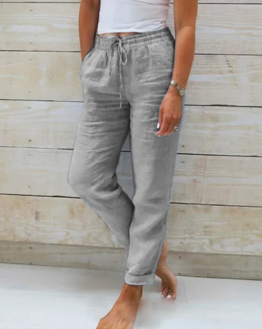 Zano Cotton &amp; Linen Pants with Elasticated Waist