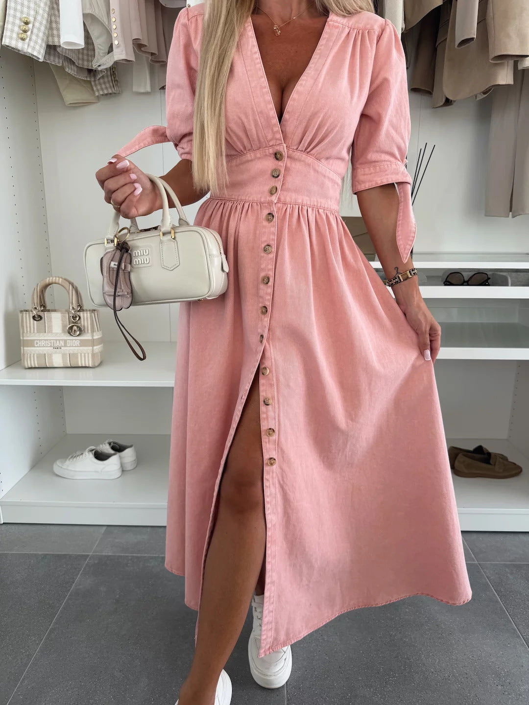 Julia|Chic Denim Neckline Dress