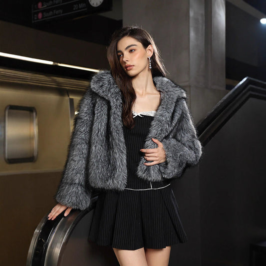 Women's Casual Versatile Collared Warm Fur Jacket
