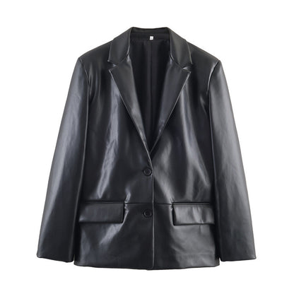 Blazer en simili cuir Vivatelle “Liora” – coupe oversize chic