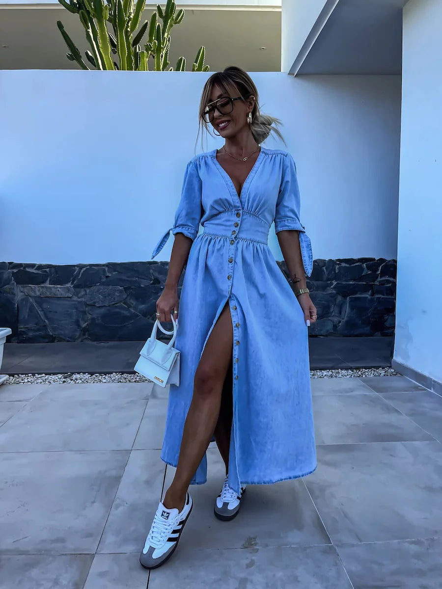 Julia|Chic Denim Neckline Dress