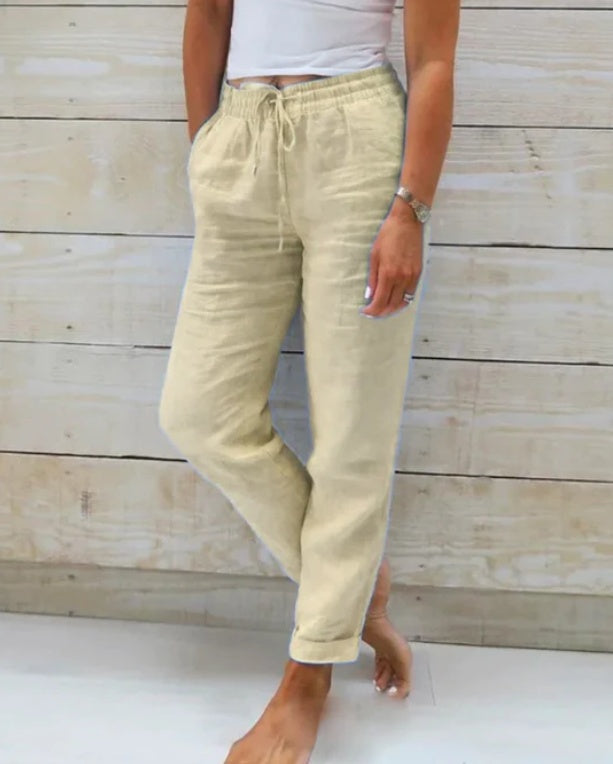 Zano Cotton &amp; Linen Pants with Elasticated Waist