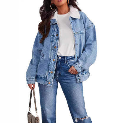 Veste en denim Vivatelle “Élodie” – col en fausse fourrure amovible