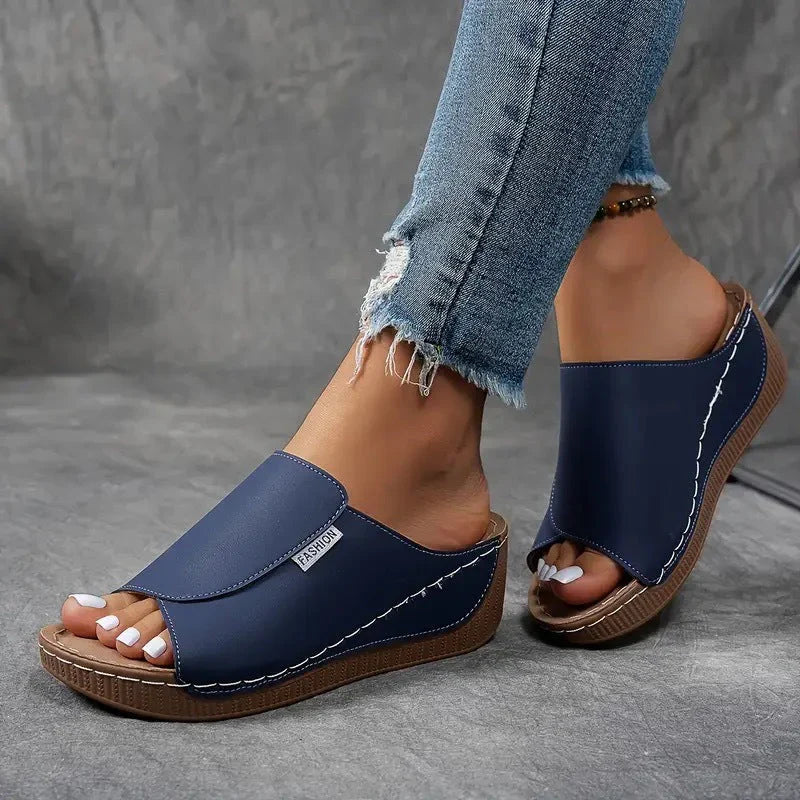 Lorena|Mules Compensées en Cuir Respirant