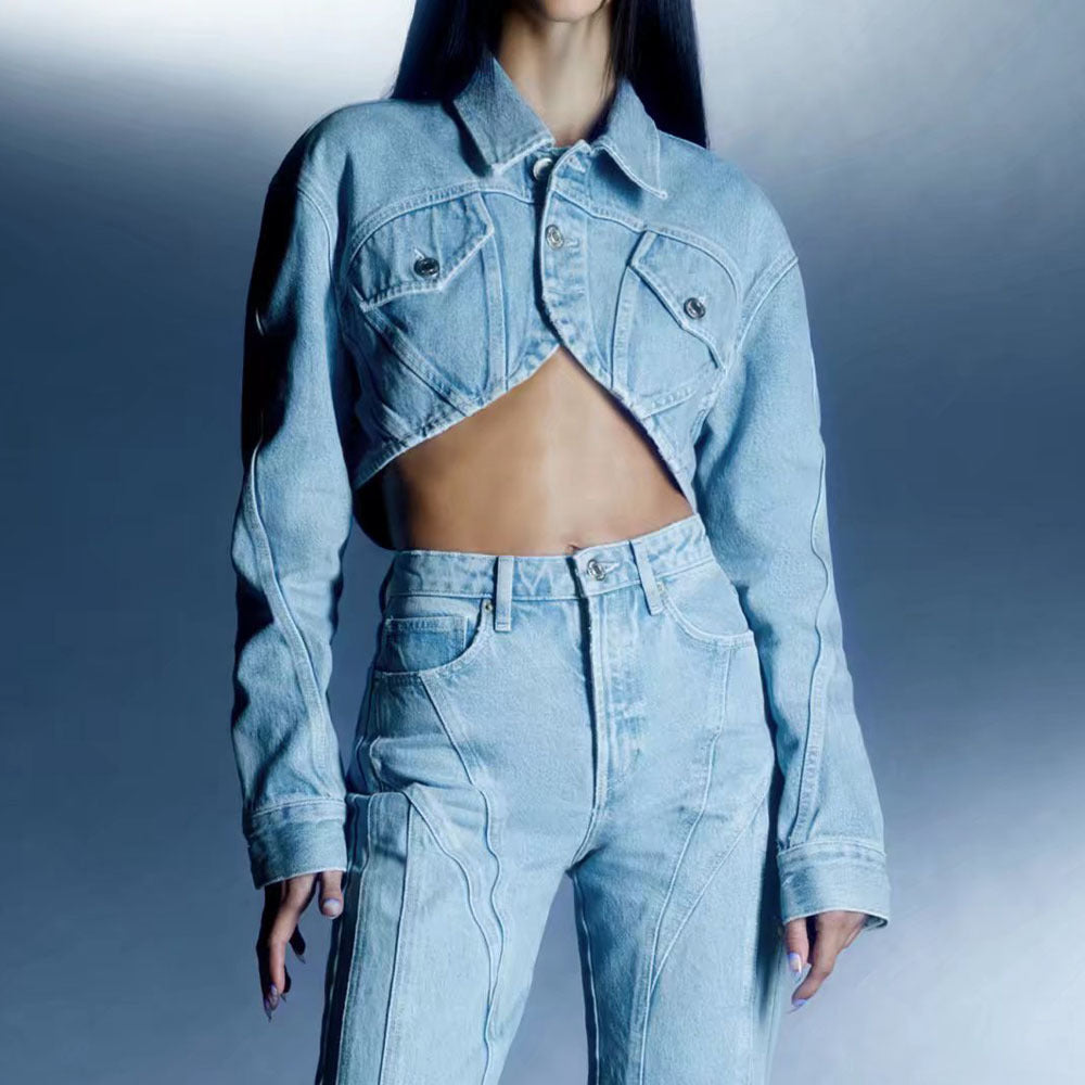 Ensemble en denim Vivatelle “Nova” – veste cropped & jean taille haut
