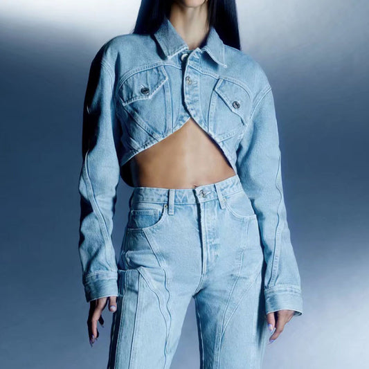Ensemble en denim Vivatelle “Nova” – veste cropped & jean taille haut