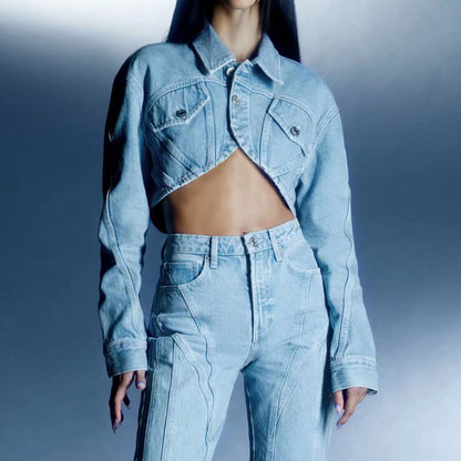 Ensemble en denim Vivatelle “Nova” – veste cropped & jean taille haut