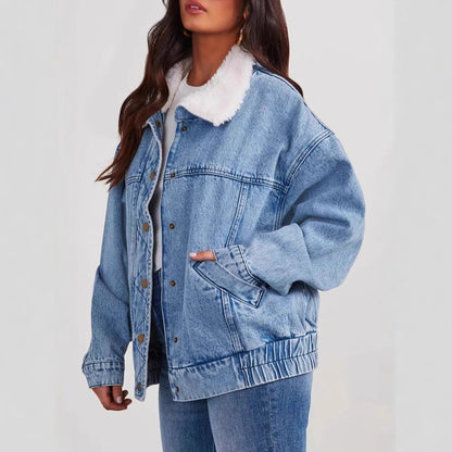 Veste en denim Vivatelle “Élodie” – col en fausse fourrure amovible