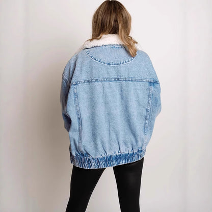 Veste en denim Vivatelle “Élodie” – col en fausse fourrure amovible