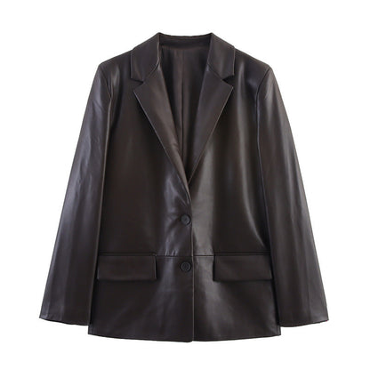Blazer en simili cuir Vivatelle “Liora” – coupe oversize chic