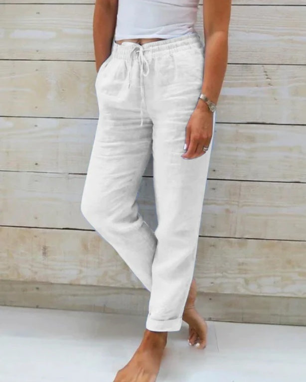 Zano Cotton &amp; Linen Pants with Elasticated Waist