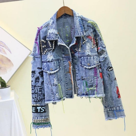 Veste en denim Vivatelle “Rebelle” – style artistique et audacieux