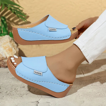Lorena|Mules Compensées en Cuir Respirant
